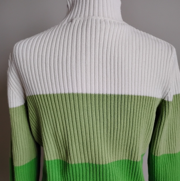 Liz Claiborne Cotton 1/4 Zip Sweater Navy Blue Green Stripe Coastal Size Pet XL - Picture 6 of 11